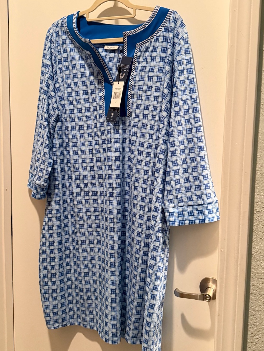 Cabana Life Blue Patterned Tunic with Navy Trim